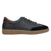 Dames Zwarte Lage Animal Print Sneakers gemaakt van Italiaans Echt Lee...