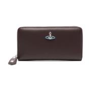 Bruin Leren Portemonnee met Orb Detail Vivienne Westwood , Brown , Dam...