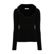 Zwarte Gebreide Cardigan met Nepbont Kraag Blugirl , Black , Dames