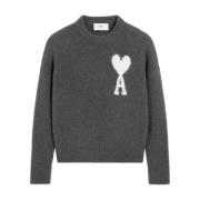 Grijze Alpaca Sweater Crew Neck Ami Paris , Gray , Heren