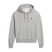 Organische Katoen Logo Hoodie Licht Grijs/Rood Ami Paris , Gray , Here...