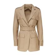 Bruin Leren Trenchcoat Beige Max Mara , Brown , Dames