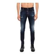 Slim Fit Blauwe Jeans met Opgezet Logo Dsquared2 , Blue , Heren