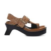 Geborsteld Suède Sandalen met Metalen Gespen Loewe , Brown , Dames