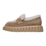 Suede and wool mocassins Grenelle MOK FUR Voile Blanche , Beige , Dame...