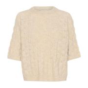 Veergrijs Melange Gebreide Trui Kaffe , Beige , Dames