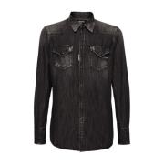 Klassieke Western Denim Shirt Zwart Dsquared2 , Black , Heren