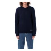 Donkerblauwe Gebreide Trui Sweater Aw24 A.p.c. , Blue , Heren