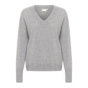 Grijs Melange V-Hals Pullover Trui Kaffe , Gray , Dames