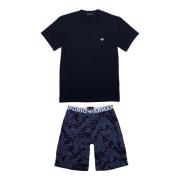 Heren Pyjamaset Korte Mouwen Shorts Emporio Armani , Black , Heren