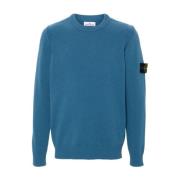 Blauwe Crew-neck Lambswool Sweater Stone Island , Blue , Heren