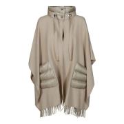 Zak Nylon Wol Poncho Herno , Beige , Dames