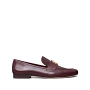 Rood Leren Double T Slip-On Flats Tory Burch , Brown , Dames