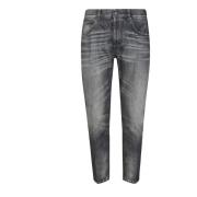 Versleten Denim Jeans met Microrips Dondup , Gray , Heren