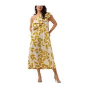 One-shoulder Midi Jurk in Goud Second Dames , Multicolor , Dames