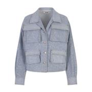 Blauwe Denim Oversized Jack met Vlekken Msgm , Blue , Dames