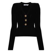 Zwarte Gebreide Top met Gouden Knopen Self Portrait , Black , Dames