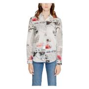 Wit Bedrukt Katoenen Shirt Lange Mouwen Desigual , White , Dames