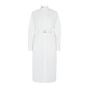 Witte Katoenen Jurk met Mandarin Kraag Fendi , White , Dames