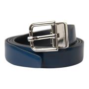 Navy Blue Leren Metalen Gesp Riem Dolce & Gabbana , Blue , Heren