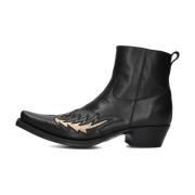 Zwarte Leren Cowboy Laarzen met Vlam Patroon Sendra , Black , Heren