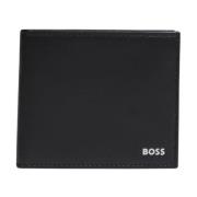 Zwarte Leren Portemonnee - Eenvoudige Stijl Hugo Boss , Black , Heren