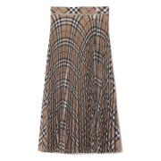 Bruine Wollen Blend Geruite Geplooide Rok Burberry , Brown , Dames