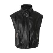 Mouwloze Biker Leren Jas Pinko , Black , Dames