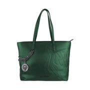 Chique Donkergroene Eco-Leren Shopper Plein Sport , Green , Dames