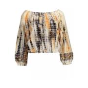 Chic Beige Langarmig Logo Top met Contrasten Desigual , Multicolor , D...