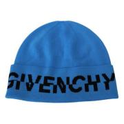 Chique Wollen Beanie met Zwart Logo Givenchy , Blue , Unisex