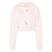 Pinkflower Arrow Crop Hoodie Off White , Pink , Dames