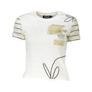 Chique wit bedrukt T-shirt met contrastdetail Desigual , White , Dames