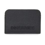 Zwarte Leren Portemonnee met Metalen Logo Dsquared2 , Black , Heren