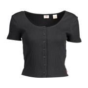 Zwart Katoenen T-Shirt met Knoopsluiting Levi's , Black , Dames