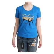 Stijlvol katoenen T-shirt met unieke print Moschino , Blue , Dames