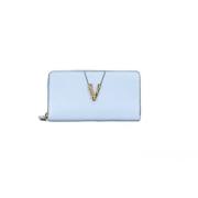 Blauwe Korenbloem Korrelig Lederen Clutch Portemonnee Versace , Blue ,...