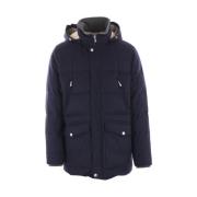 Blauwe wollen jas met afneembare capuchon Brunello Cucinelli , Blue , ...