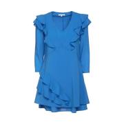 Lichtblauwe Viscosejurk met Ruches Patrizia Pepe , Blue , Dames