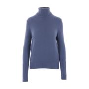 Blauwe Kasjmier Trui Hoge Hals Allude , Blue , Dames