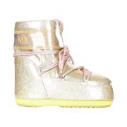 Gouden Logo PVC Kant Rubber Laars Moon Boot , Beige , Dames