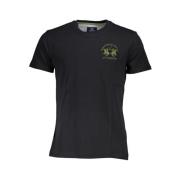 Elegant T-shirt met geborduurde ronde hals La Martina , Black , Heren