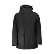 Zwarte Katoenen Hoodie met Rits en Knopen Woolrich , Black , Heren