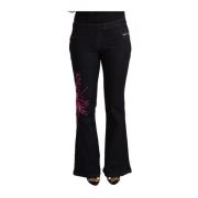 Zwarte Flared Denim Jeans met Mid Taille Exte , Black , Dames