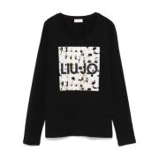 Rhinestone Logo Crew Neck T-shirt Liu Jo , Black , Dames