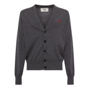 Grijze Merino Cardigan met Ami de Coeur Ami Paris , Gray , Heren