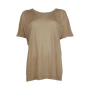 Beige Viscose Trui Korte Mouw Geribbelde Hals Alpha Studio , Beige , D...