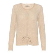 Beige Melange Gebreide Blouse met knoopsluiting Cream , Beige , Dames