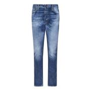 Blauwe Jeans met Rood Logo Label Dsquared2 , Blue , Heren