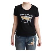 Stijlvol zwart katoenen T-shirt met speelse print Moschino , Black , D...